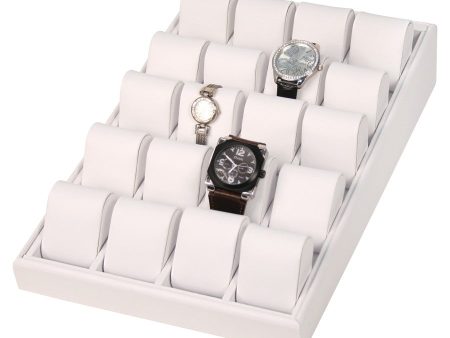 WT-1320L-WH 20pc Beautiful White Faux Leather Angle Watch Display Discount