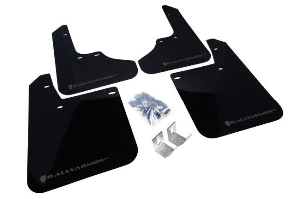 Rally Armor UR Mudflaps Black Urethane Silver Logo 2008-2011 Impreza   2008-2010 WRX Supply