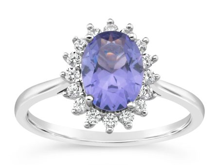 Sterling Silver Simulated Tanzanite and Zirconia Ring Online now