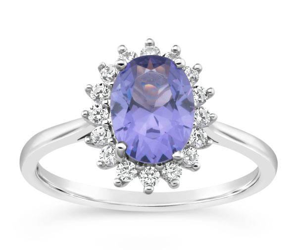 Sterling Silver Simulated Tanzanite and Zirconia Ring Online now