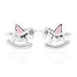 Sterling Silver Pink Enamel Rocking Unicorn Studs Hot on Sale