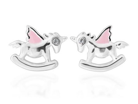 Sterling Silver Pink Enamel Rocking Unicorn Studs Hot on Sale