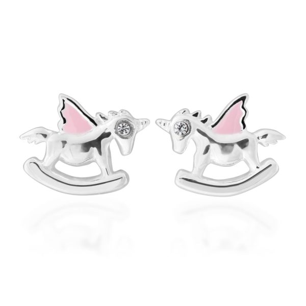 Sterling Silver Pink Enamel Rocking Unicorn Studs Hot on Sale