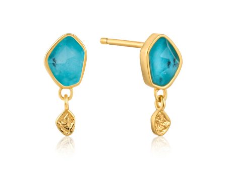 Ania Haie Gold Plated Sterling Silver Mineral Turquoise Drop Stud Earrings Sale