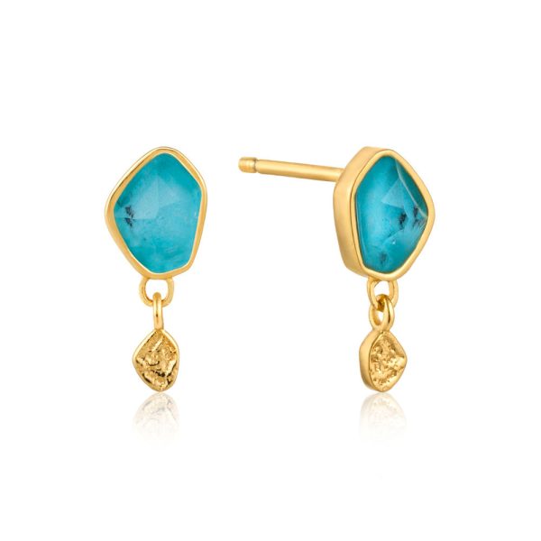 Ania Haie Gold Plated Sterling Silver Mineral Turquoise Drop Stud Earrings Sale