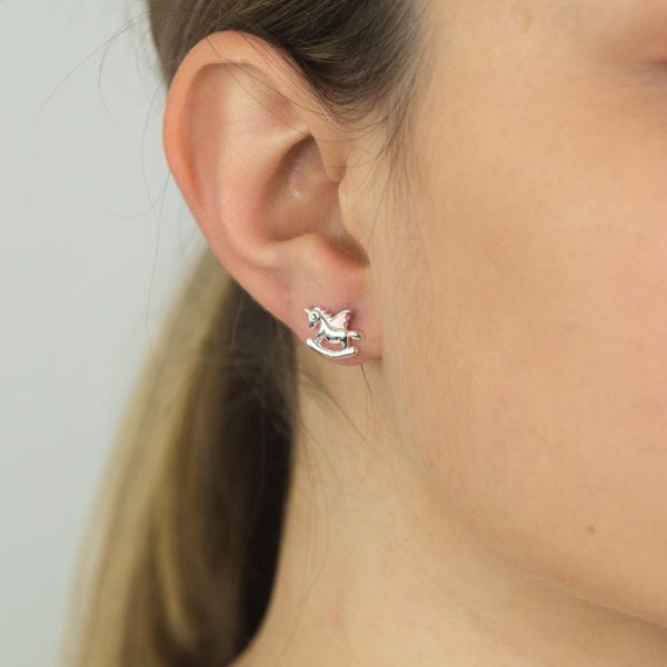 Sterling Silver Pink Enamel Rocking Unicorn Studs Hot on Sale