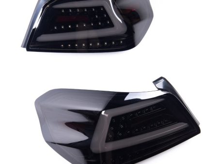 Spec-D Optic Style Sequential LED Tail Lights Gloss Black Housing w  Smoked Lens and White Bar 2015-2021 WRX   2015-2021 STI Hot on Sale