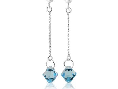 Sterling Silver Crystal Blue Bead Stud Drop Earrings Online now