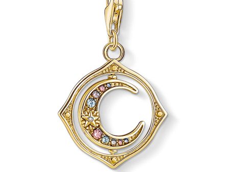 Gold Plated Sterling Silver Thomas Sabo Charm Club Zirconia Rotating Moon Charm Discount