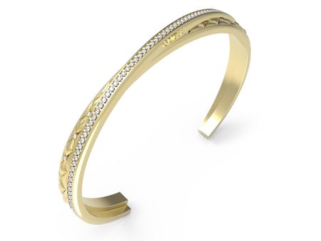 Guess Gold Plated Stainless Steel Matelasse And Pave Open Bangle For Cheap