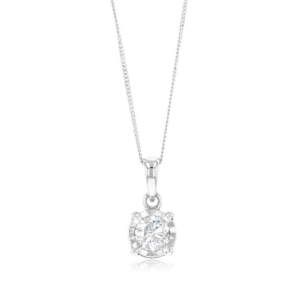 10ct White Gold 0.25 Carat Diamond Solitaire Pendant on 45cm Chain Supply