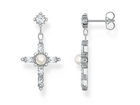 Thomas Sabo Sterling Silver True Romance Cross Cubic Zirconia Pearl Earrings Fashion