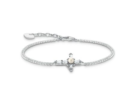 Thomas Sabo Sterling Silver True Romance Cubic Zirconia Pearl Cross 16-19cm Bracelet Fashion