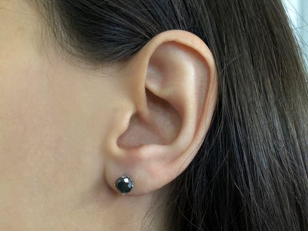 Black Diamond Sterling Silver Diamond Stud Earrings (TW=1.5CT) on Sale