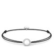 Black Leather and Sterling Silver Thomas Sabo Zirconia circle Bracelet For Discount