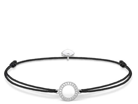 Black Leather and Sterling Silver Thomas Sabo Zirconia circle Bracelet For Discount