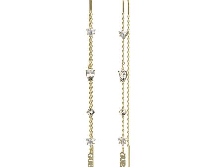 Guess Gold Plated Stainless Steel 75mm Chains And Crystal Threader Drop Earrings Online Sale