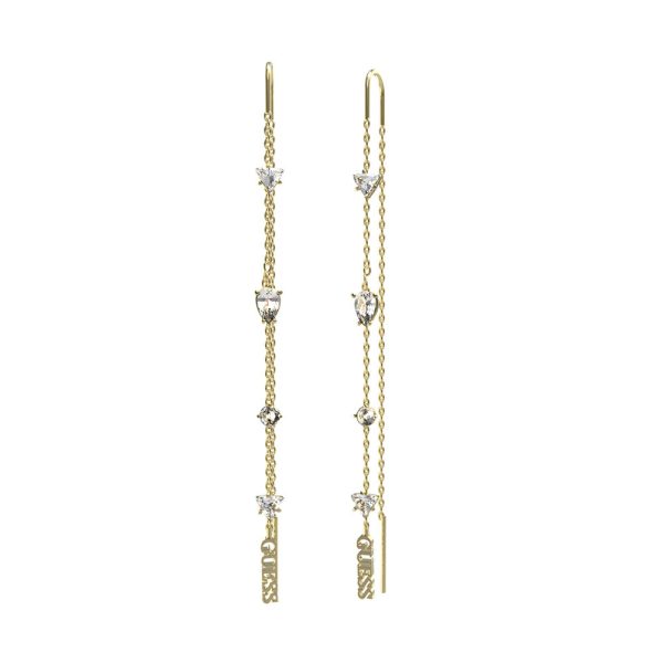 Guess Gold Plated Stainless Steel 75mm Chains And Crystal Threader Drop Earrings Online Sale