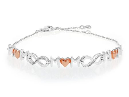 Rose Gold Plated Sterling Silver Diamond Mum Infinity Heart Bracelet 16-20cm Online Sale