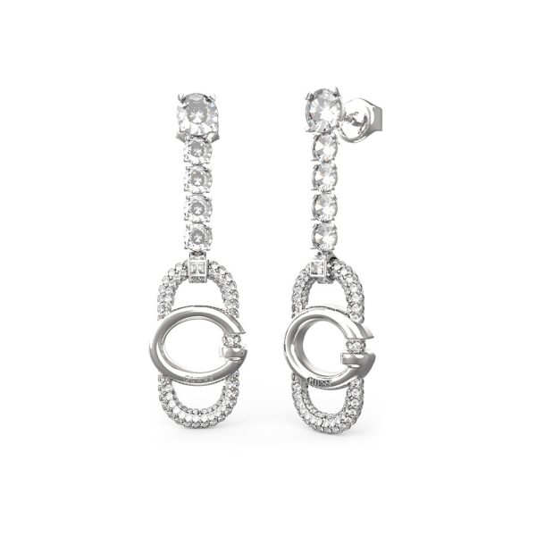 Guess Stainless Steel 41mm G Logo And Crystal Tennis Drop Earrings Online Sale