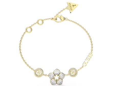 Guess Gold Plated Stainless Steel 4G Logo And Pave Flower Bracelet Supply