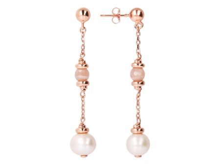 Bronzallure Rose Gold Plated Maxima Pearl & Peach Moonstone Earrings Fashion