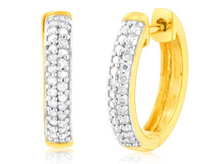 Gold Plated Sterling Silver 1 5 Carat Diamond Pave Hoop Earrings Discount