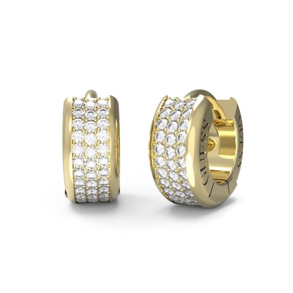 Guess Gold Plated Stainless Steel 12mm Pave Mini Huggies Earrings Sale