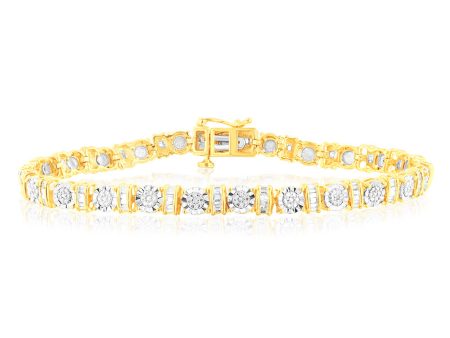 Gold Plated Sterling Silver 1 5 Carat Diamond 18.5cm Bracelet With 59 Round and Baguette Cut Diamonds Online Sale