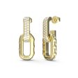 Guess Gold Plated Stainless Steel 30mm Matelasse Pave Double Link Drop Earrings Discount