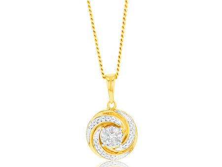 9ct 3-Tone 1 10 Carat Diamond Swirl Pendant with 28 Round Brilliant Diamonds in White, Rose and Yellow Gold Online Hot Sale