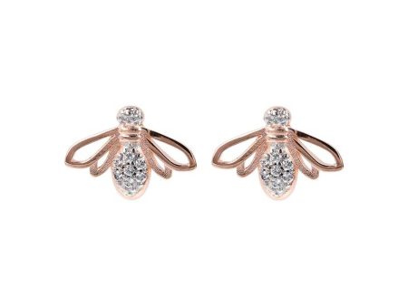 Bronzallure Rose Gold Plated Sterling Silver White CZ Bee Stud Earrings Online Sale