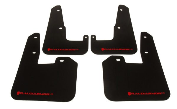 Rally Armor UR Mudflaps Black Urethane Red Logo 2011-2014 WRX Sedan   2011-2014 STI Sedan For Sale