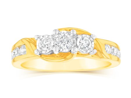 10ct Yellow Gold 0.45 Carat Diamond Trilogy Ring with 3 Round Brilliant Cut Diamonds Hot on Sale