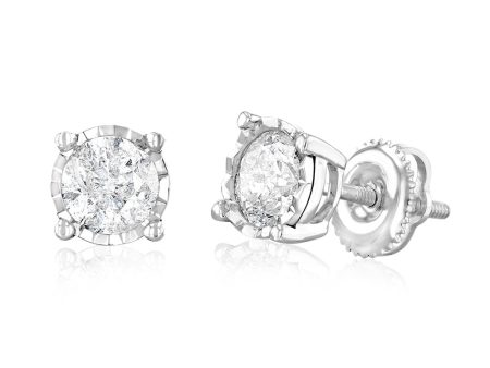 10ct White Gold 0.95 Carat Diamond Solitaire Stud Earrings Discount