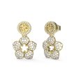 Guess Gold Plated Stainless Steel 4G And Pave Flower Drop Earrings For Discount