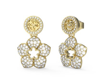 Guess Gold Plated Stainless Steel 4G And Pave Flower Drop Earrings For Discount