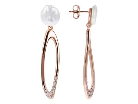 Bronzallure Maxima Rose Gold Plated White Pearl Cubic Zirconia Drop Earrings For Sale