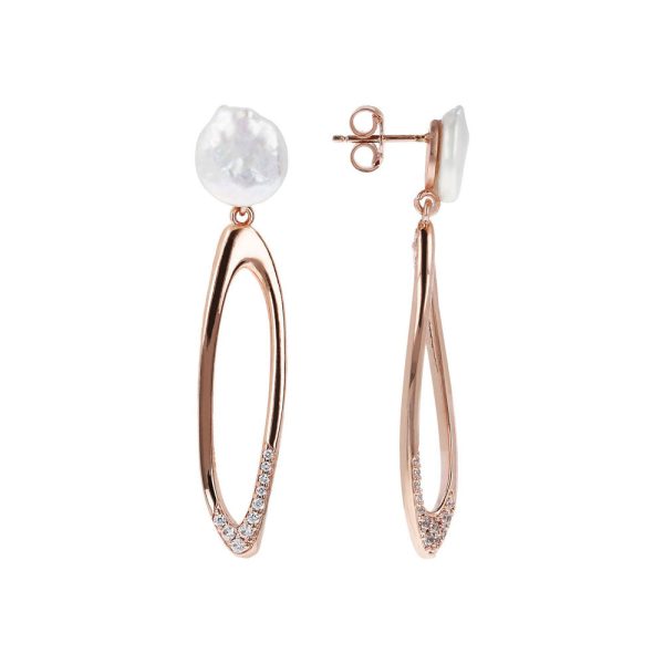 Bronzallure Maxima Rose Gold Plated White Pearl Cubic Zirconia Drop Earrings For Sale