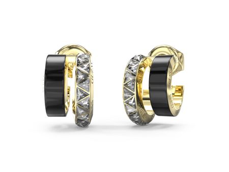 Guess Gold Plated Stainless Steel 16mm Multi Triangle Double Hoop Earrings For Sale