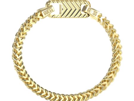 Guess Men s Jewellery Gold Plated Stainless Steel 8mm Textured Hook Chain Bracelet For Discount