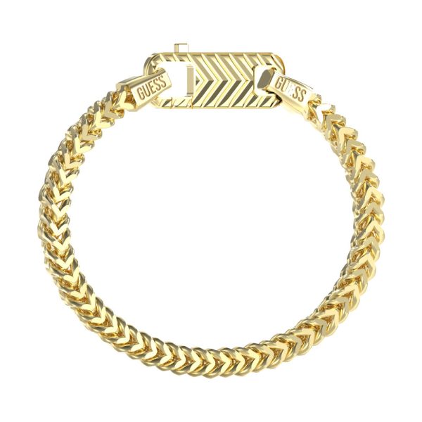 Guess Men s Jewellery Gold Plated Stainless Steel 8mm Textured Hook Chain Bracelet For Discount