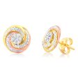 9ct 3-Tone 1 10 Carat Diamond Swirl Stud Earrings with 50 Round Brilliant Diamonds Fashion