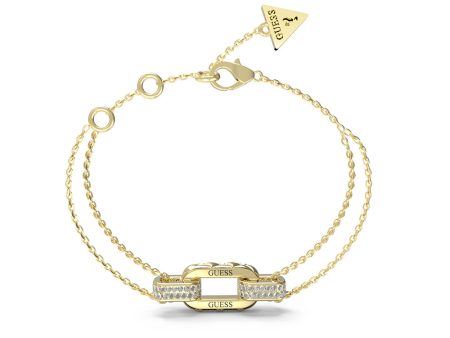 Guess Gold Plated Stainless Steel Matelasse And Pave Double Chain Bracelet Supply