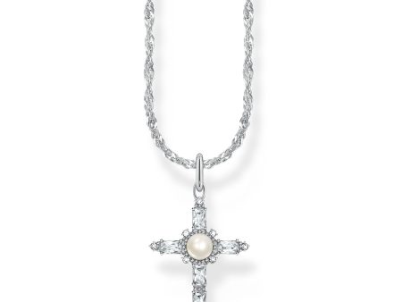 Thomas Sabo Sterling Silver True Romance Cubic Zirconia Pearl Cross Pendant On 40+45cm Chain For Cheap