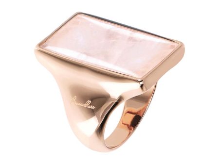 Bronzallure Alba Rose Gold Plated Sterling Silver Rectangular Rose Quartz Ring Fashion