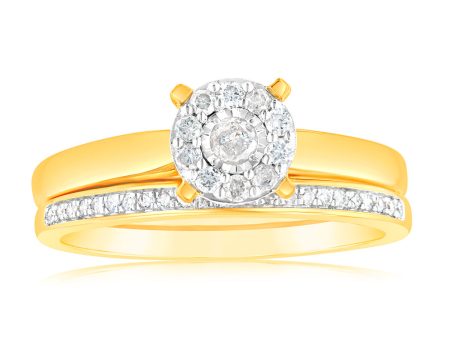 Gold Plated Sterling Silver 1 5 Carat Diamond Bridal 2-Ring Set on Sale