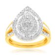 9ct Yellow Gold 1 Carat  Diamond Pear Shape Cluster Bridal 2-Ring Set For Cheap