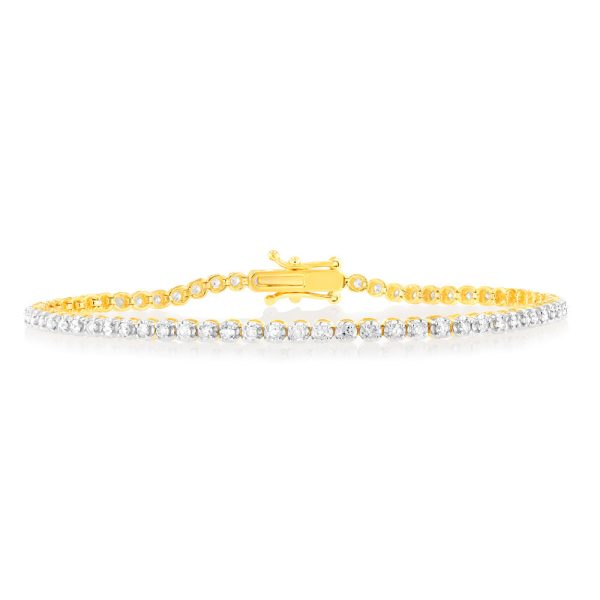 9ct Yellow Gold 1 Carat Natural Diamond 18cm Bracelet Cheap