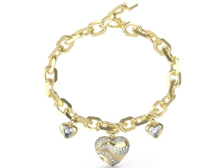 Guess Gold Plated Stainless Steel Multi Crystal Hearts Charm Bracelet Sale